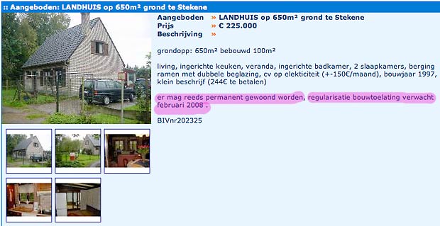 Stekene Verkocht actiegroep, weekendhuisjes te koop advertenties immo te huur woning recreatiezone Stekene Waasland Oost-Vlaanderen verboden woongebied weekendzone bos natuur